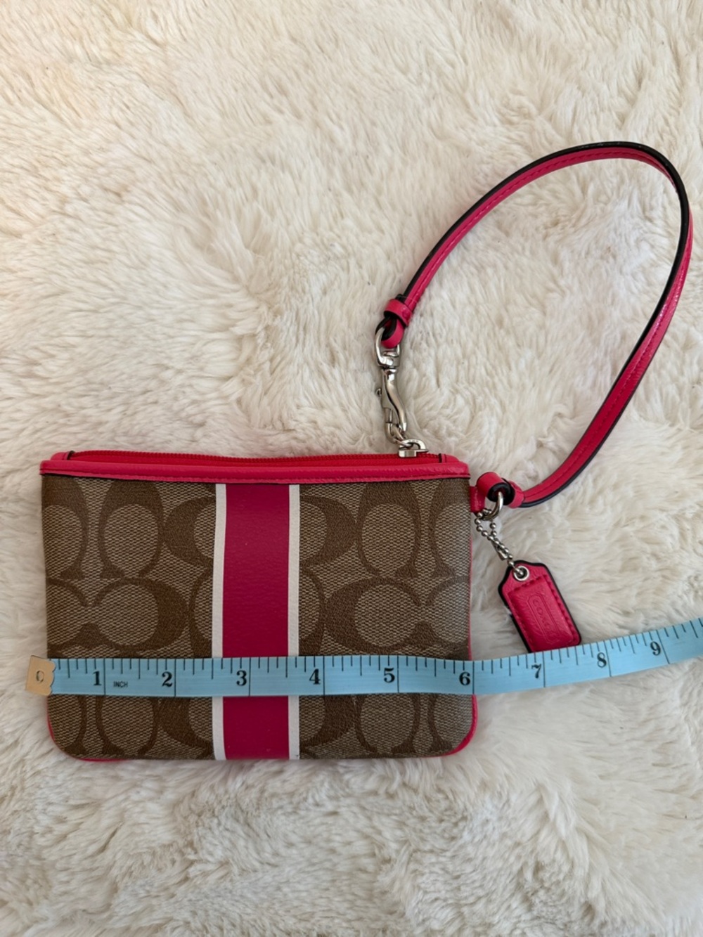 Coach Brown Signature Wristlet with Pink Stripe - Picture 11 of 12